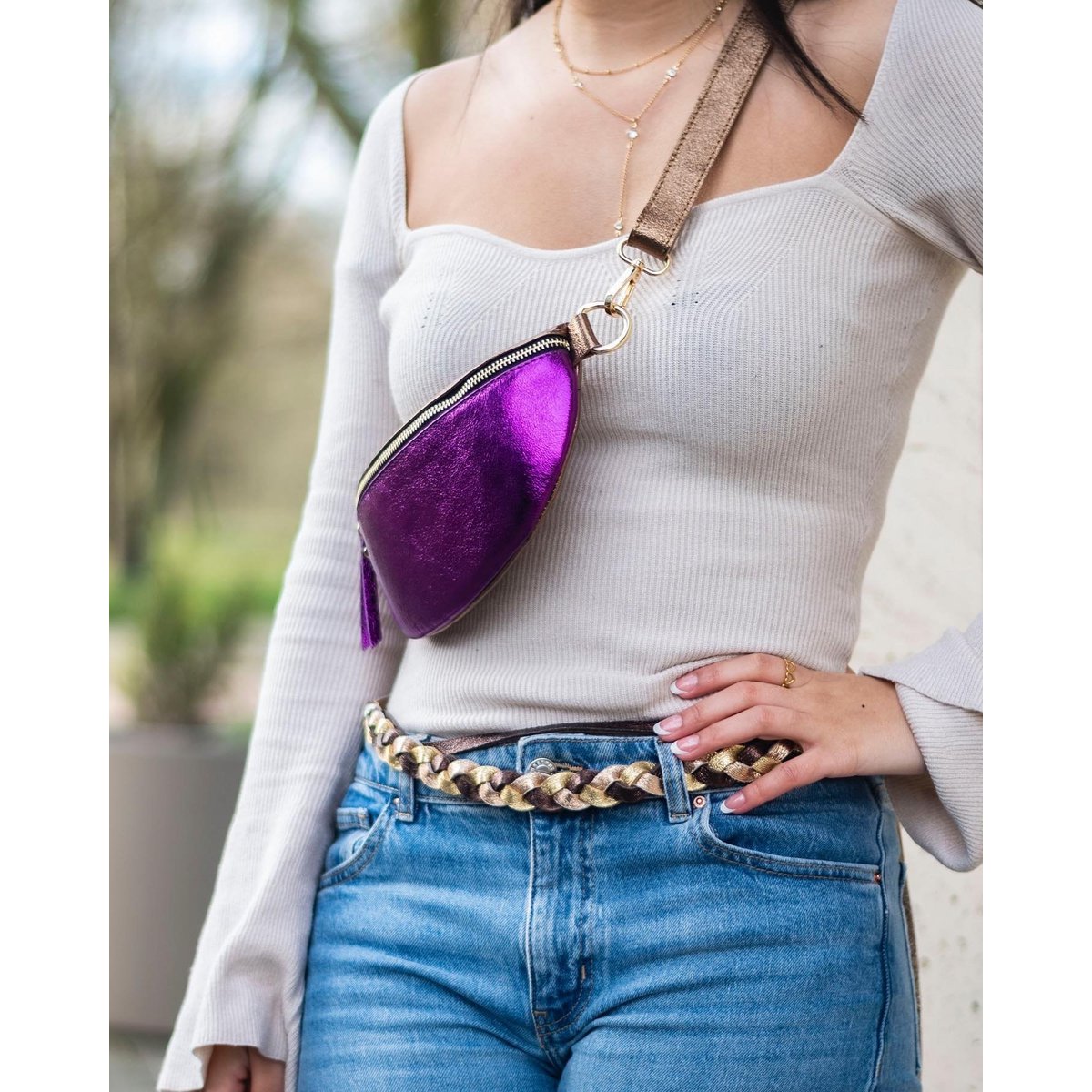 Lederen heuptas Metallic | Paars