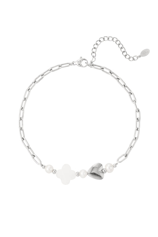 Enkelbandje zilver |  met een hartje en een klavertje