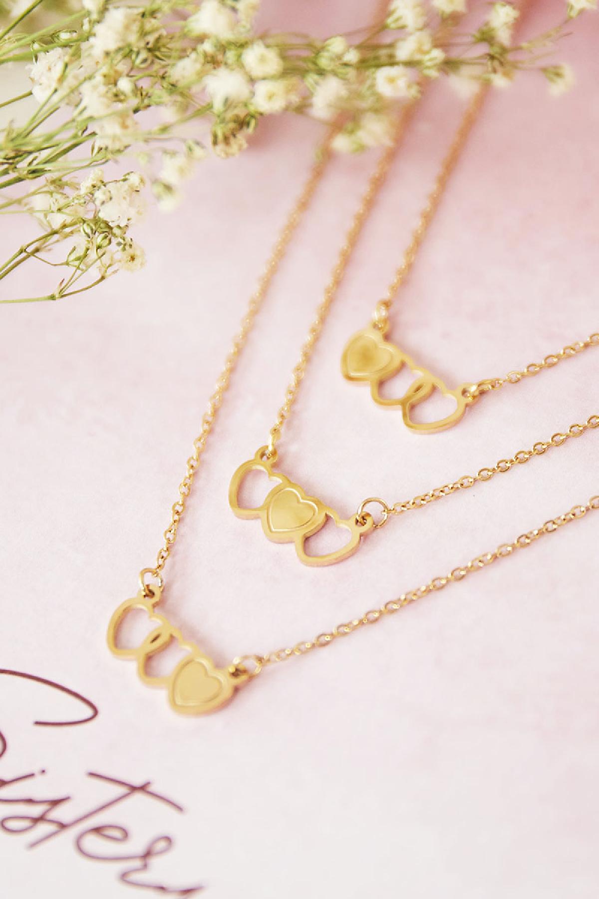 Necklace Three SisterS Gold Color Stainless Steel