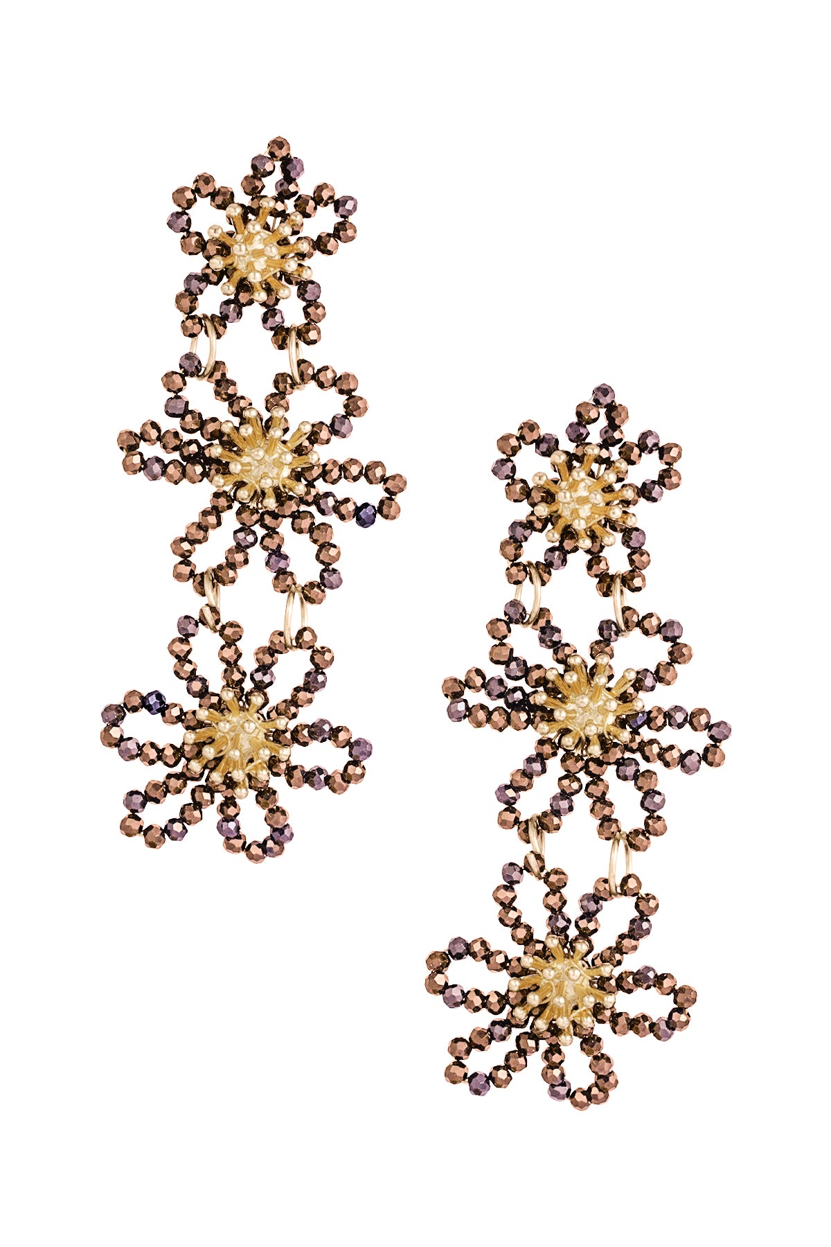 Flower party statement earrings - orange/purple