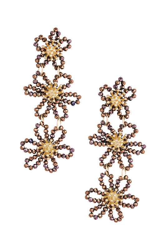 Flower party statement earrings - orange/purple