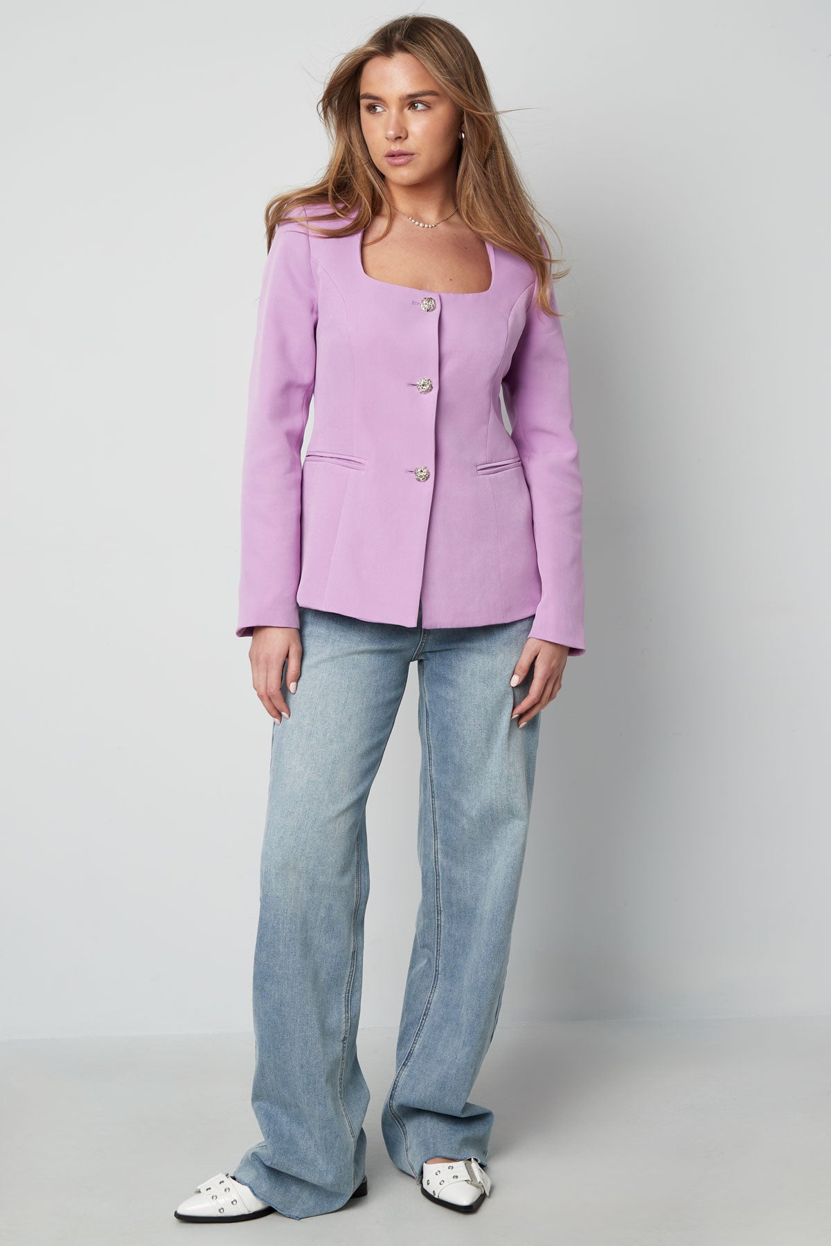 Polyester Women's Suit Jacket Square Neckline Tailored Fit