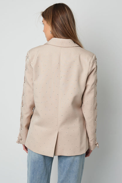 Polyester Women's Blazer Set Lace-Up Sleeve Design