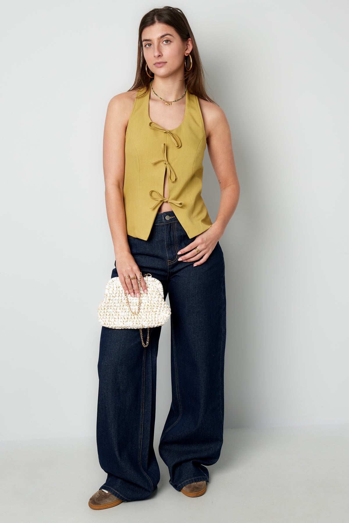 Woven Polyester Fiber Women's Sleeveless Top Casual Bow Detail