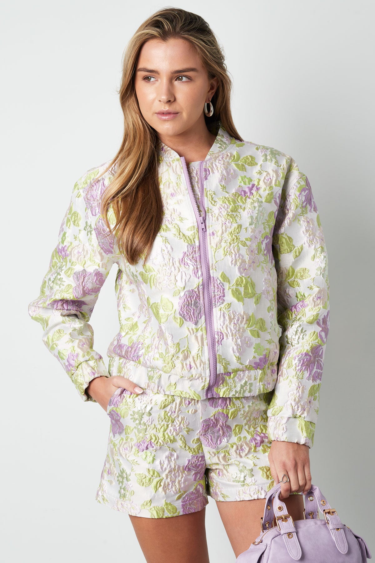 Polyester Women's Cropped Jacket Floral Print Sporty