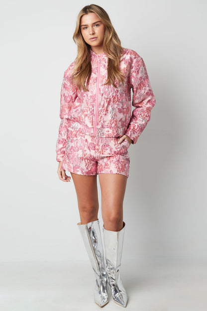 Polyester Women's Cropped Jacket Floral Print Sporty