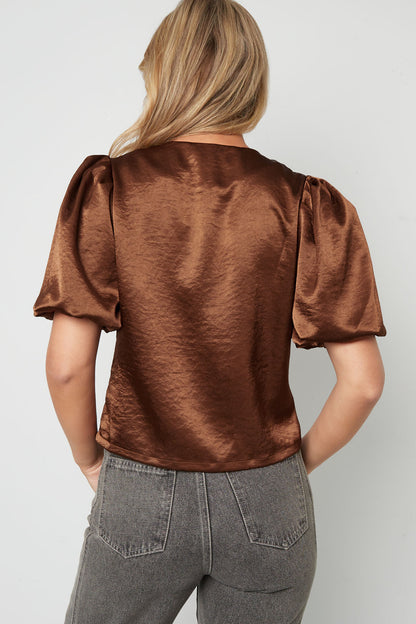 Woven Polyester Fiber Women's Short Sleeve Tops Elegant Solid Color