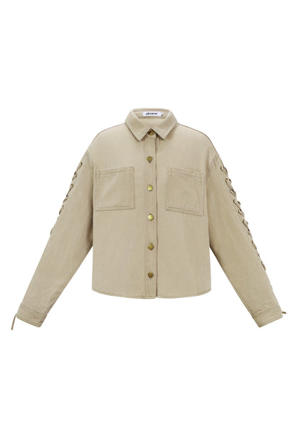 Woven Cotton Women's Denim Jacket Casual Tie-up