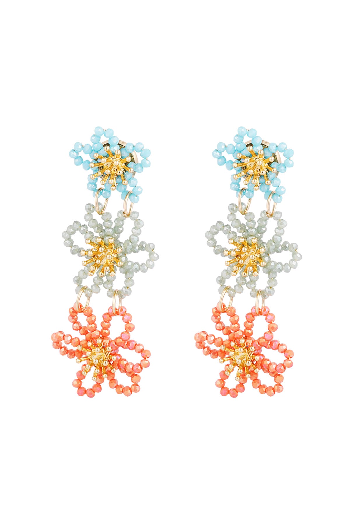 Flower party statement earrings - orange/purple