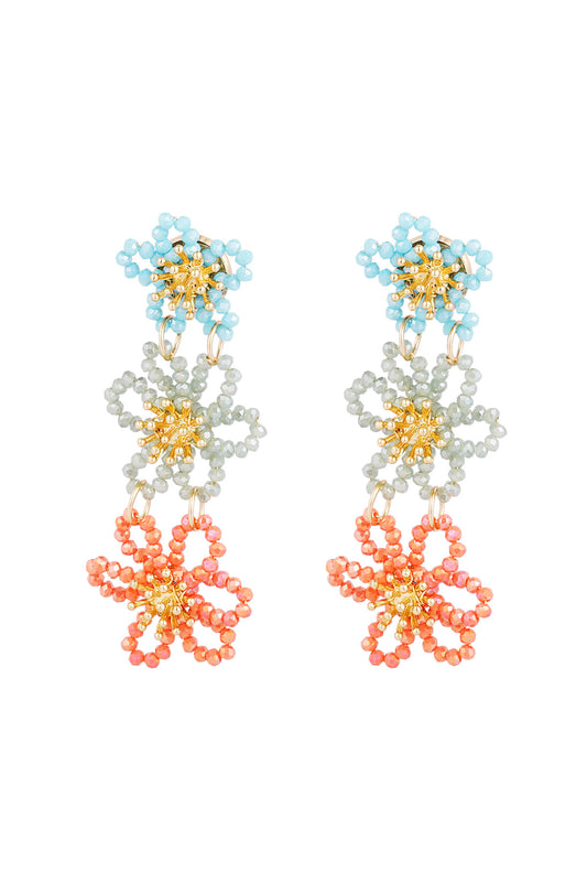 Flower party statement earrings - orange/purple