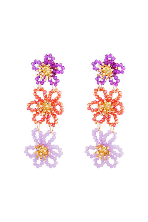 Flower party statement earrings - orange/purple