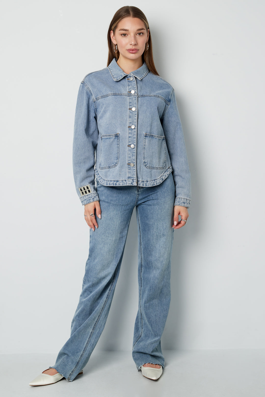 Denim Women's Jacket Classic Fit with Brand Logo Patch