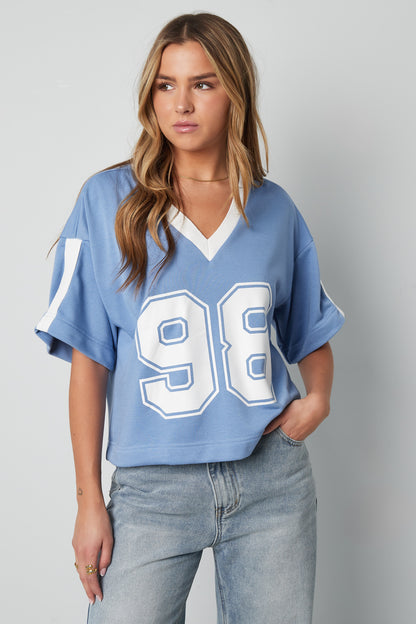 Knitted Cotton Women's V-Neck T-Shirt Sporty Color Clash
