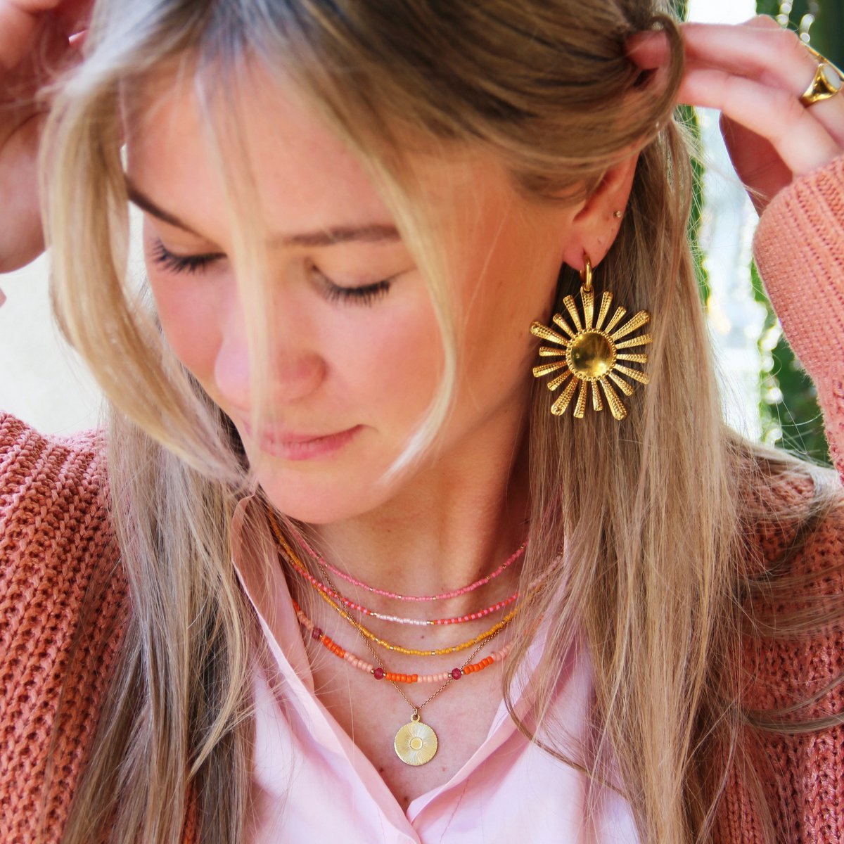 Kralen ketting naakt/wit/taupe