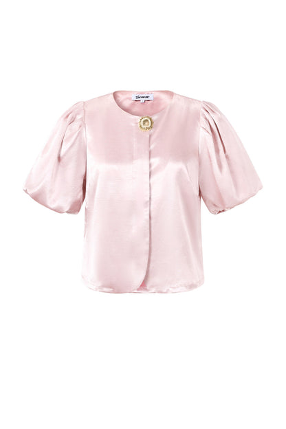 Woven Polyester Fiber Women's Short Sleeve Tops Elegant Solid Color