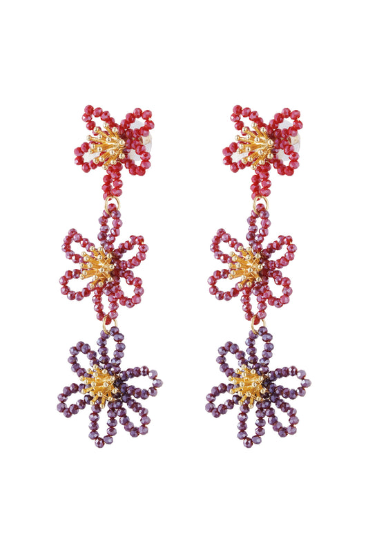 Flower party statement earrings - orange/purple