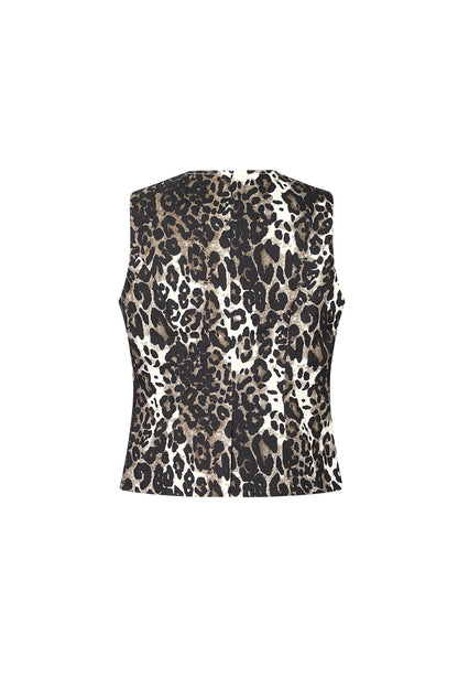 Cotton Vrouwen Mouwloze Top Luipaardprint Knopvoorkant