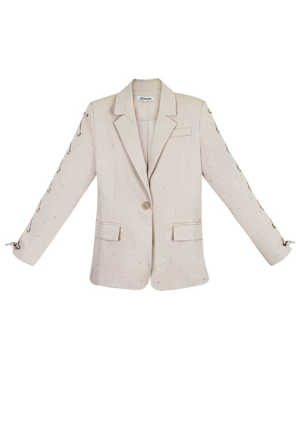 Polyester Women's Blazer Set Lace-Up Sleeve Design