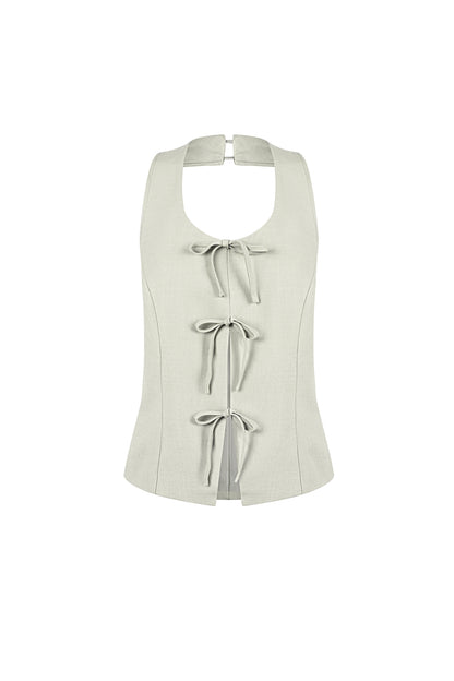 Woven Polyester Fiber Women's Sleeveless Top Casual Bow Detail