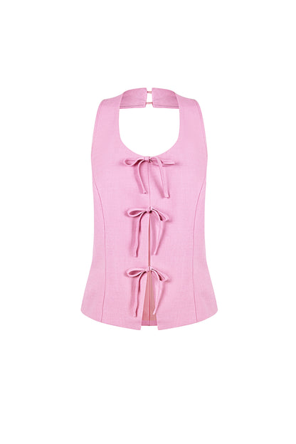 Woven Polyester Fiber Women's Sleeveless Top Casual Bow Detail