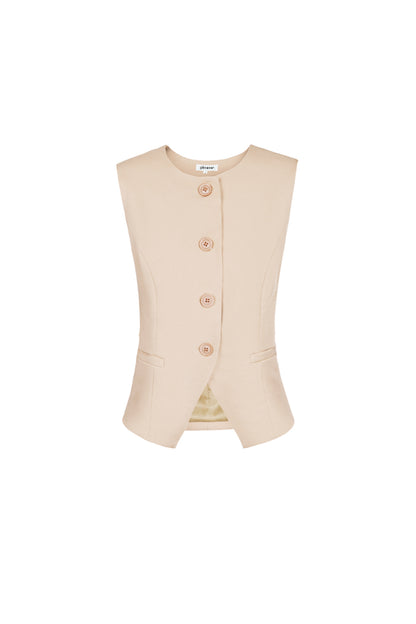 Polyester Women's Sleeveless Top Structured Button-Down Design