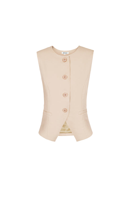Polyester Women's Sleeveless Top Structured Button-Down Design