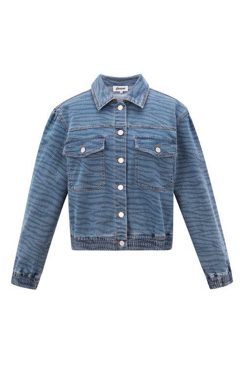 Denim Women's Jacket Cropped Tiger Stripe Pattern