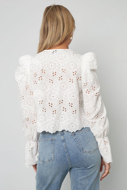 Cotton Woven Women's Long Sleeve Top Casual Cutout