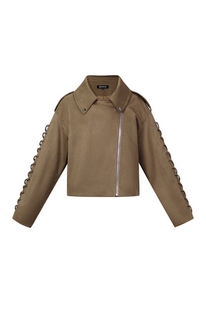 Woven Polyester Fiber Women's Jacket Street Style Tie-up