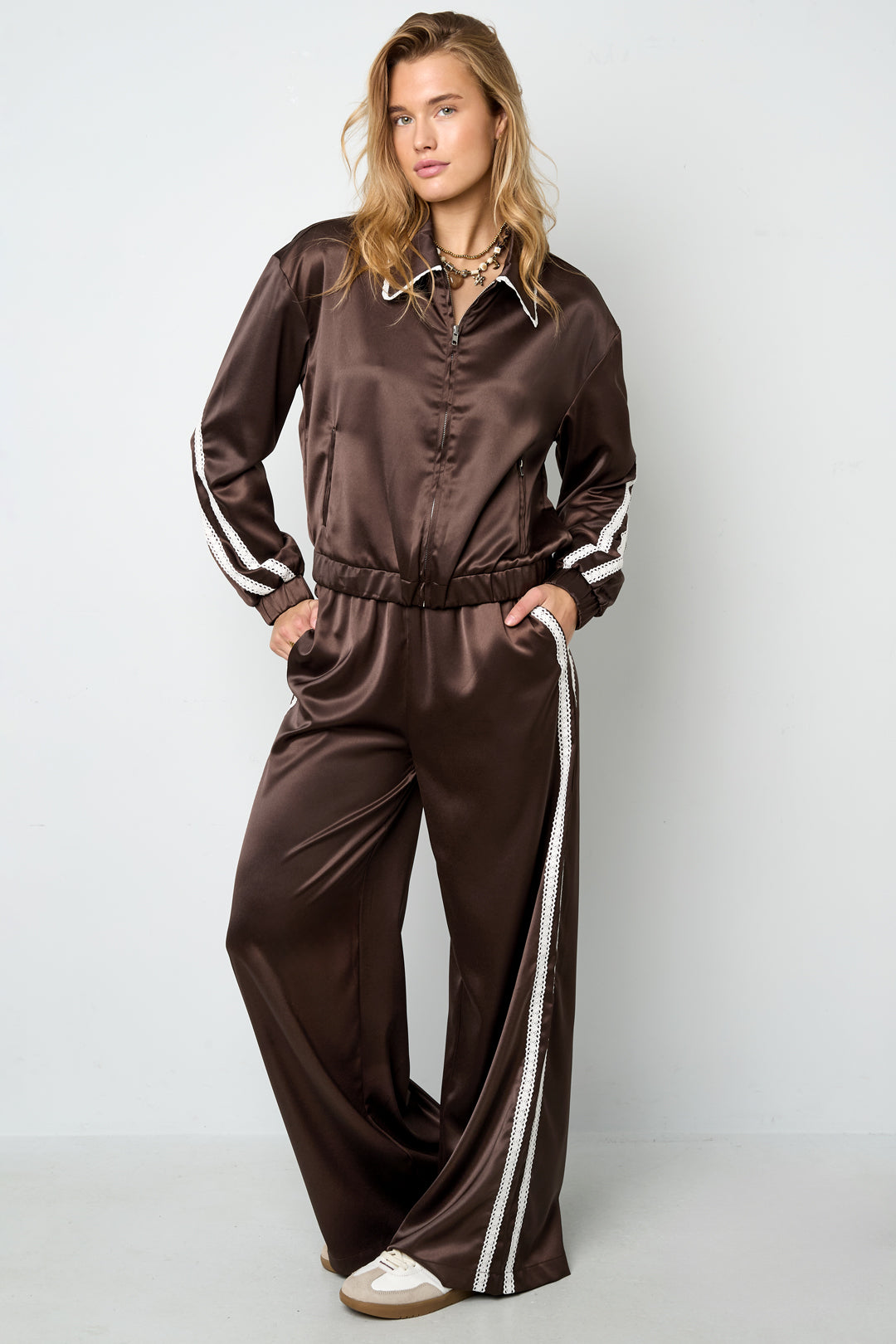 Woven Polyester Fiber Women's Straight Leg Pants Sporty Color Clash