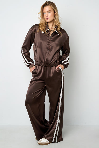 Woven Polyester Fiber Women's Straight Leg Pants Sporty Color Clash