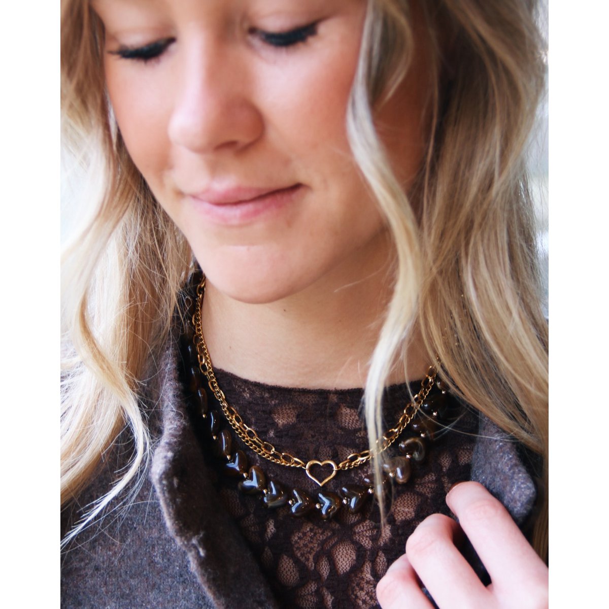 Bazou | Hars ketting met hartjeskralen