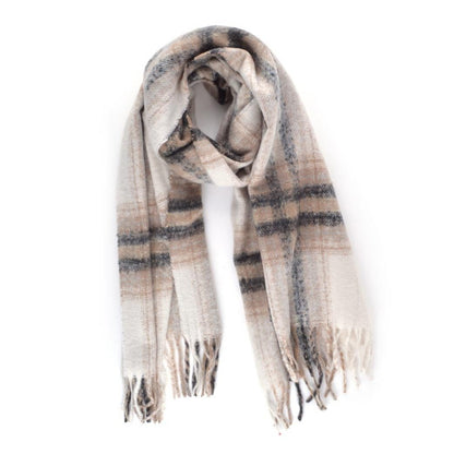 COOSZ_sjaal creme, camel en antraciet