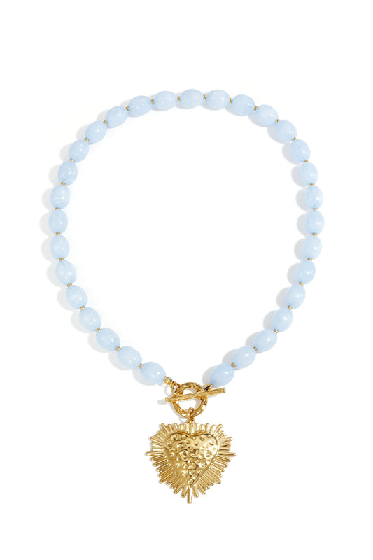 Bead necklace with front closure charm