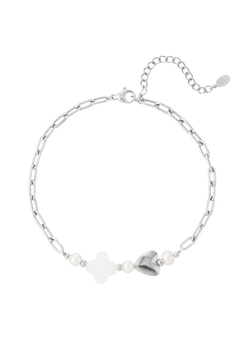 Enkelbandje zilver |  met een hartje en een klavertje