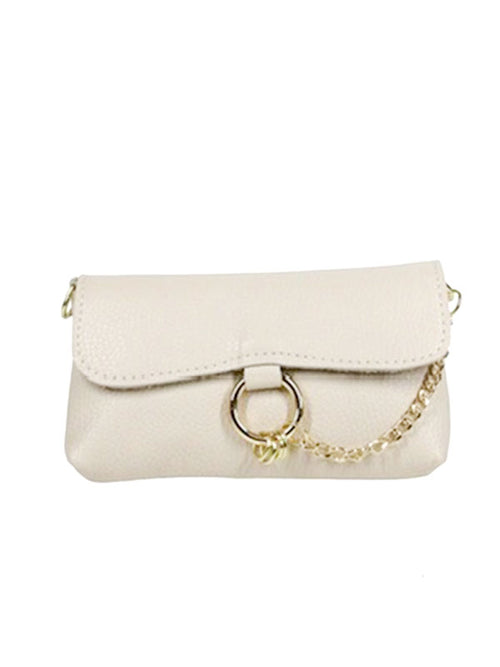 Lederen schoudertasje met ring en ketting