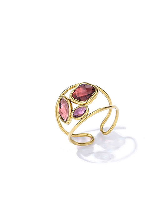 Stainless Steel Ring met Glaskristal – Roze & Rood