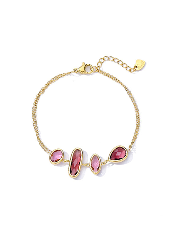 Armband Stainless steel met Glaskristal – Roze & Rood