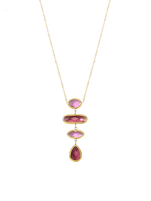 Ketting Stainless steel met Glaskristal – Roze & Rood
