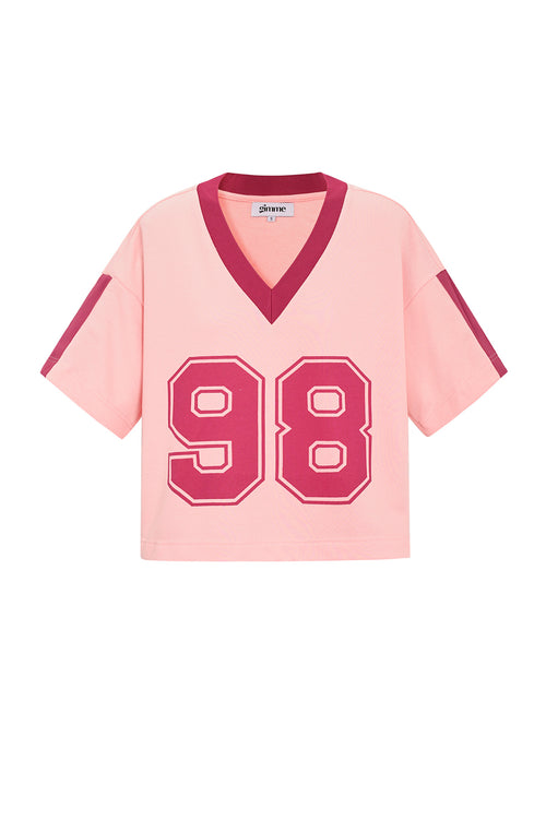 Knitted Cotton Women's V-Neck T-Shirt Sporty Color Clash