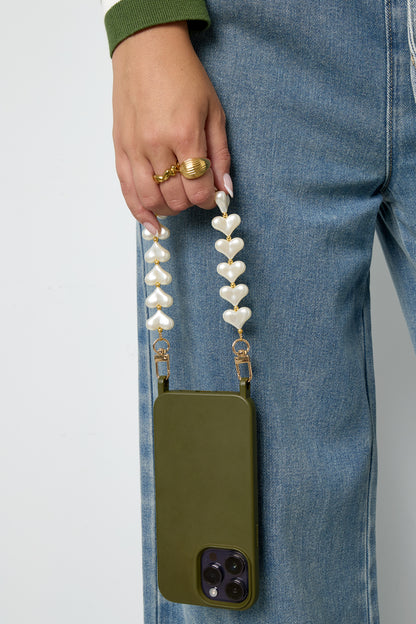 Trendy phone cord with pearled hearts