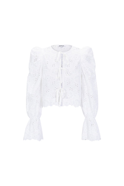 Cotton Woven Women's Long Sleeve Top Casual Cutout