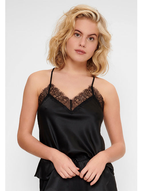 Shortama zijden zwart met kant